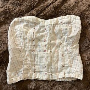 120% Lino Linen Strapless Crop Top